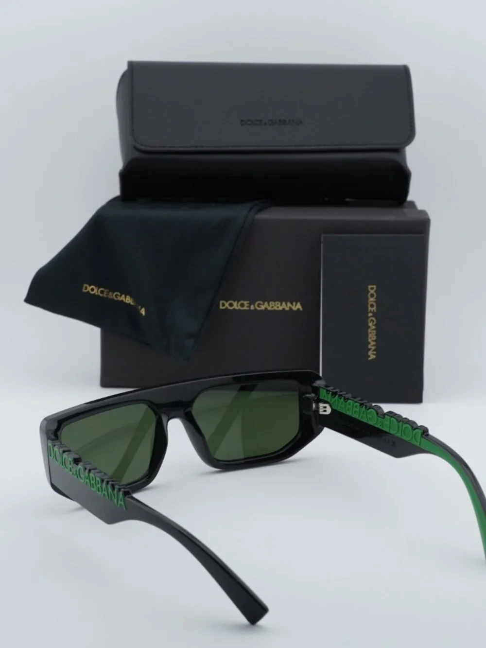 Dolce & Gabbana DG6203 501/71 Rectangle Sunglasses - Black/Green/Dark Green